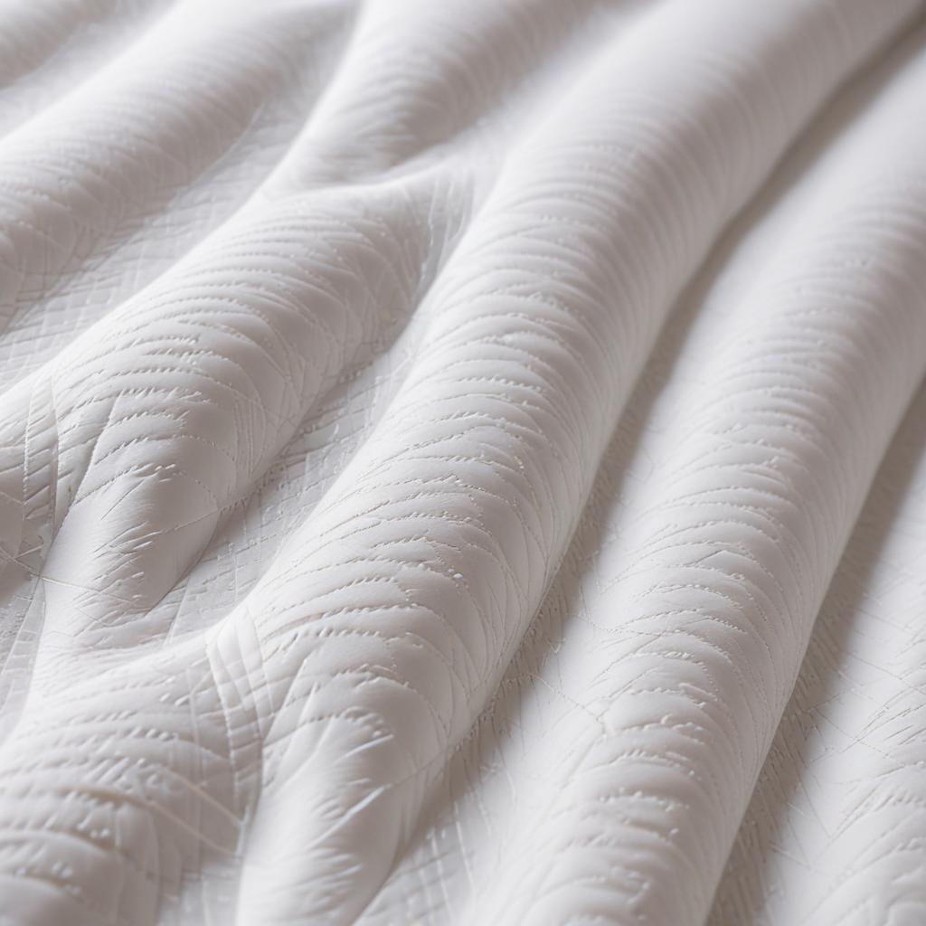 Макрофотография структуры ткани наматрасника, демонстрирующая плотность плетения и влагоотводящие свойства