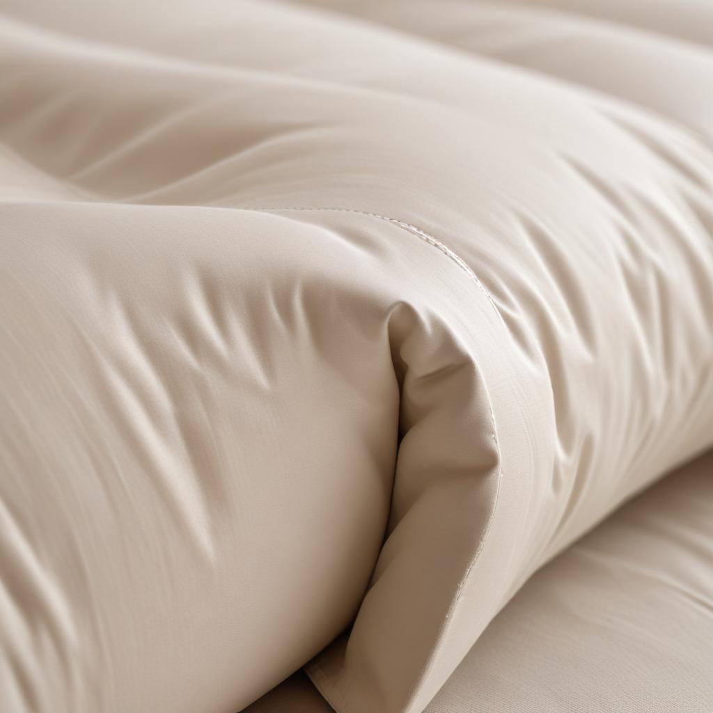 Детальный снимок края качественного кассетного одеяла с видимыми внутренними перегородками и усиленной окантовкой